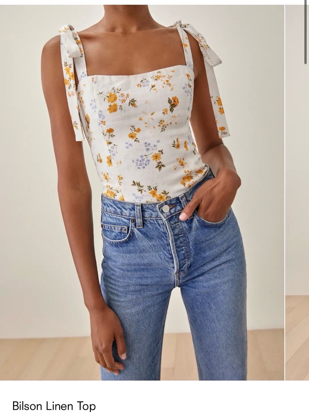 Reformation Bilson Linen Tie-Shoulder Tank